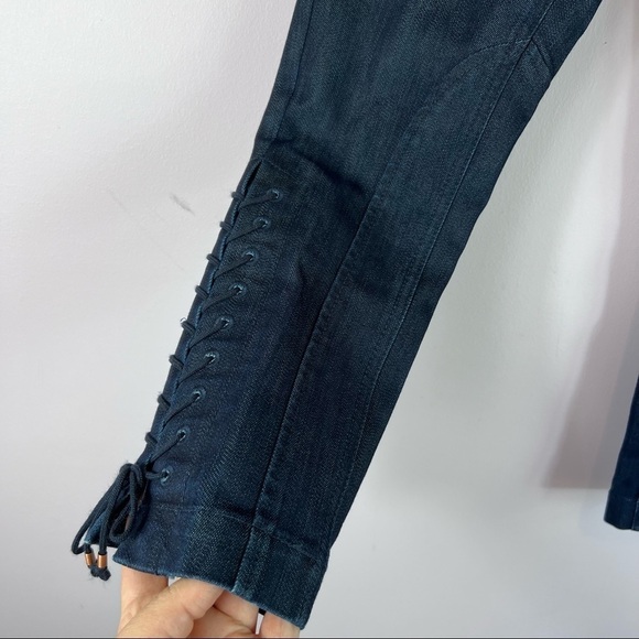 Anthropologie Leifsdottir Dark Denim Cropped Lace Up Jodhpur Riding Jeans 26 - Picture 8 of 12